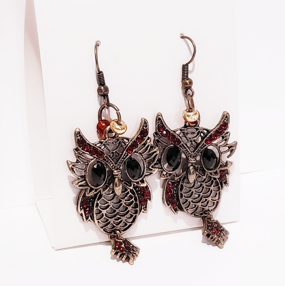 N. Bronze Owl French Hook Earrings